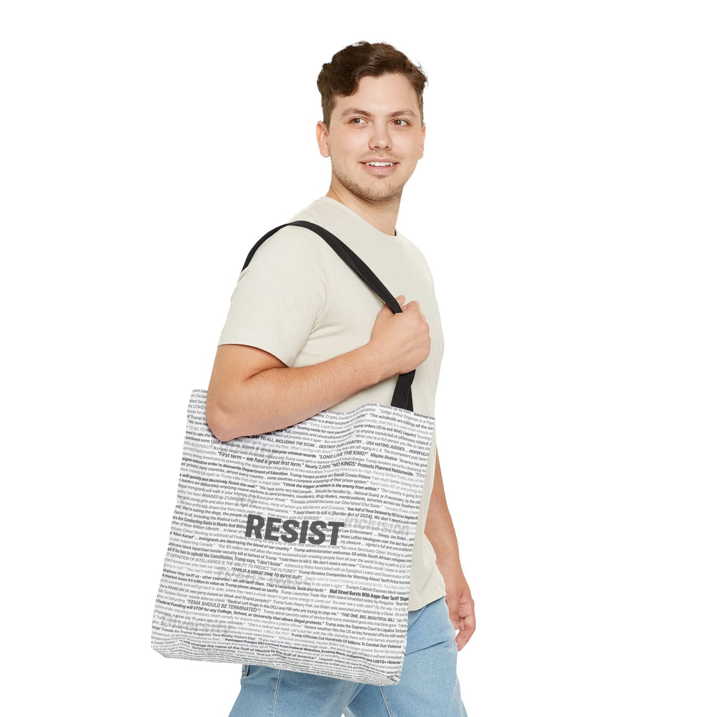 Anti-Trump Tote Bag - In His Own Words, Overlaid with DEMOCRACY?