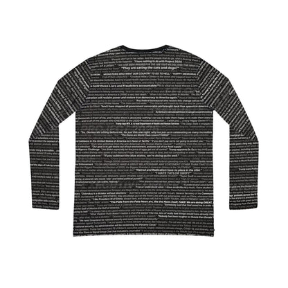 Anti-Trump V-neck Top for Women (black with white script overlaid by, "With Fear For Democracy, I DISSENT")