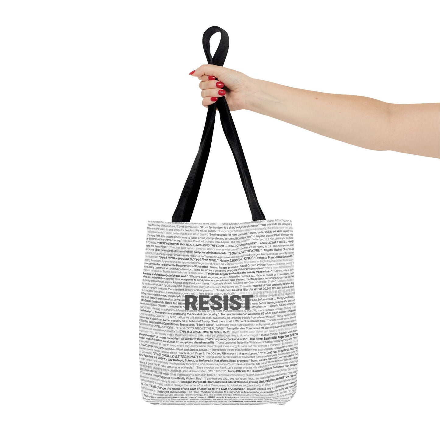 Anti-Trump Tote Bag - In His Own Words, Overlaid with DEMOCRACY?