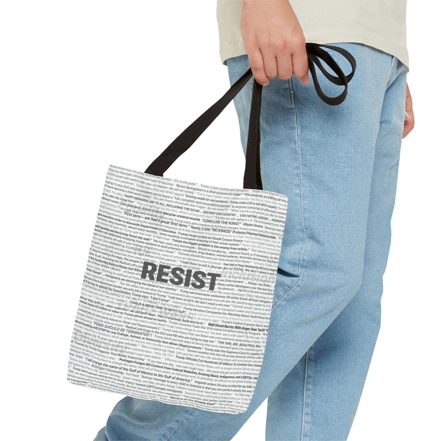 Anti-Trump Tote Bag - In His Own Words, Overlaid with DEMOCRACY?